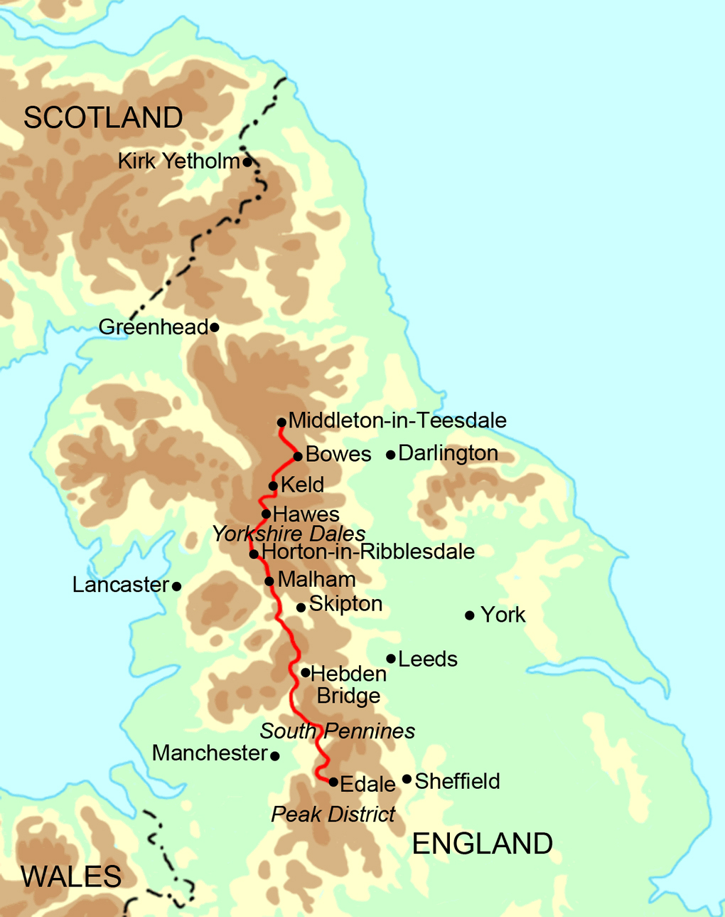 Pennine Way Run - South Section map